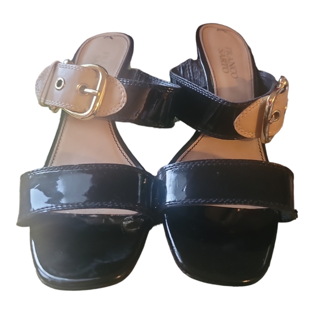 Franco Sarto Retro Patent Sandal With Leather Buckle Size 8.5